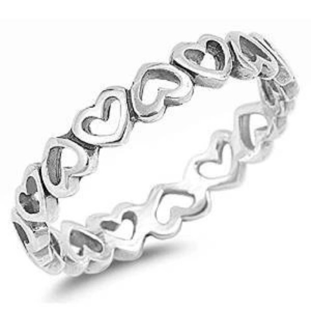 .925 Sterling Silver Heart Band Ring